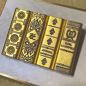 Vintage Karl Lagerfeld Gold Plated Book Library Bibliotheque 4 volume brooch